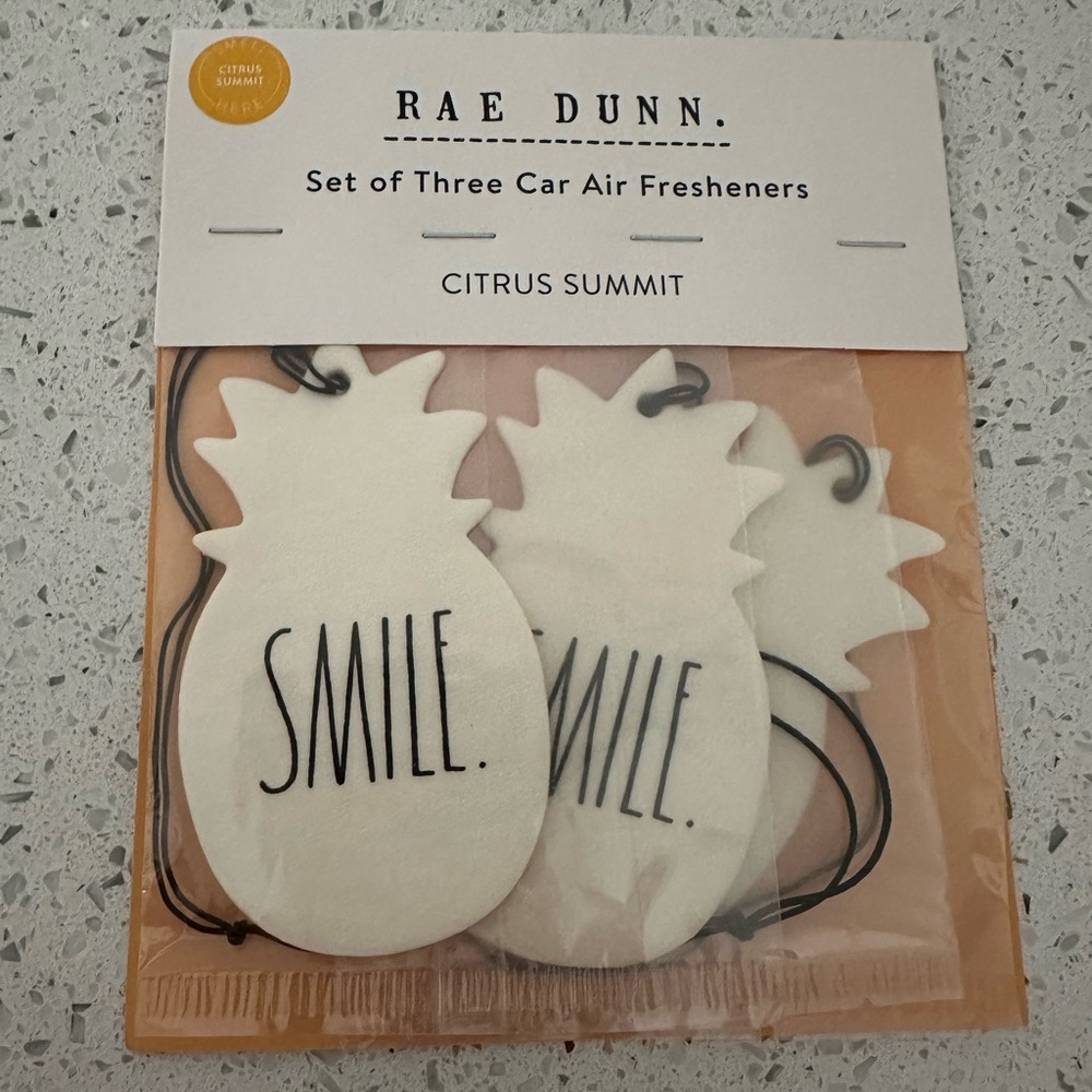 Rae Dunn Smile Pineapple Car Air Fresheners Citrus Summit Scent 3-Pack